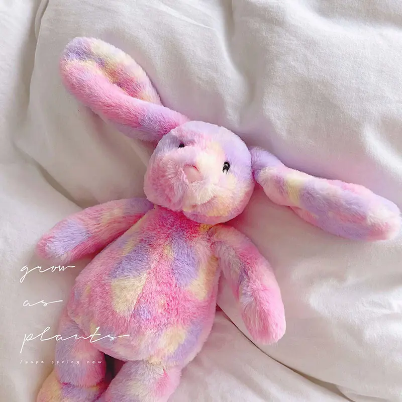 30cm Kawaii Long Eared Bunny Plush Toys For Girls Stuffed Animals Kids Toys Soft Rainbow Baby Plushie Stuffed Toys For Children