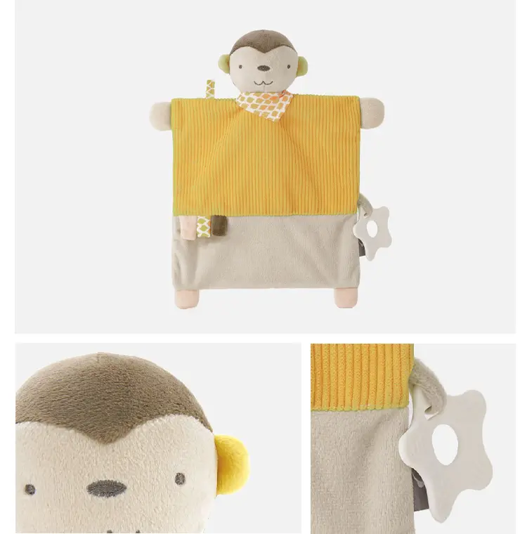 Cute Monkey Plush Toys - Newborn Baby Gifts - Security Blanket Towel - Soft Stuffed Animal Rattle Baby Appease Toy