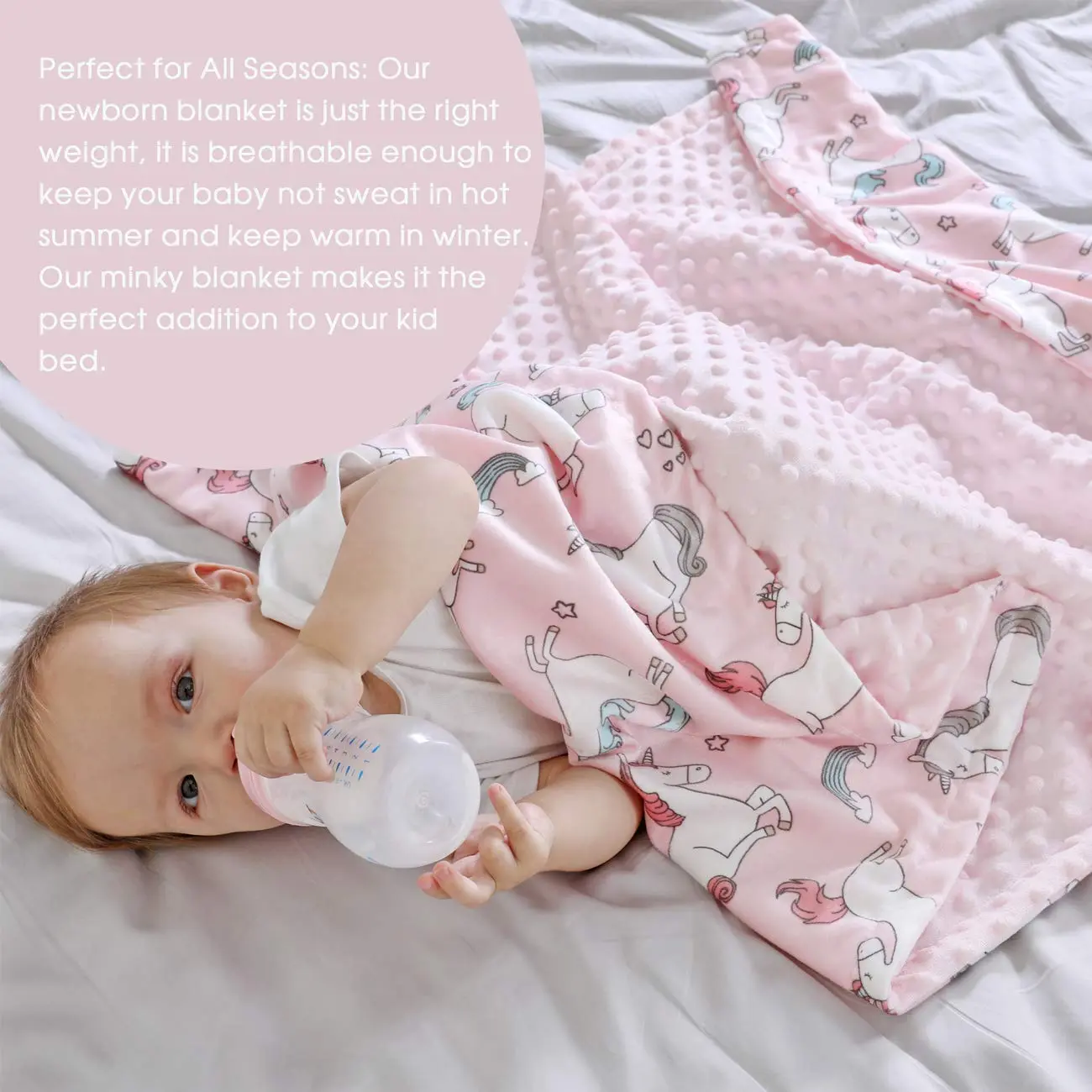 Minky Baby Blanket 75*120CM, Super Soft Cute Plush Baby Blanket with Dotted Backing, for Boy, Girl,Newborns