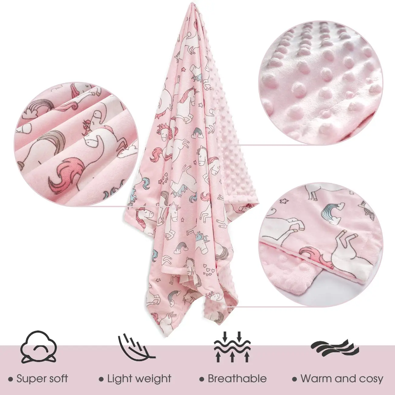 Minky Baby Blanket 75*120CM, Super Soft Cute Plush Baby Blanket with Dotted Backing, for Boy, Girl,Newborns