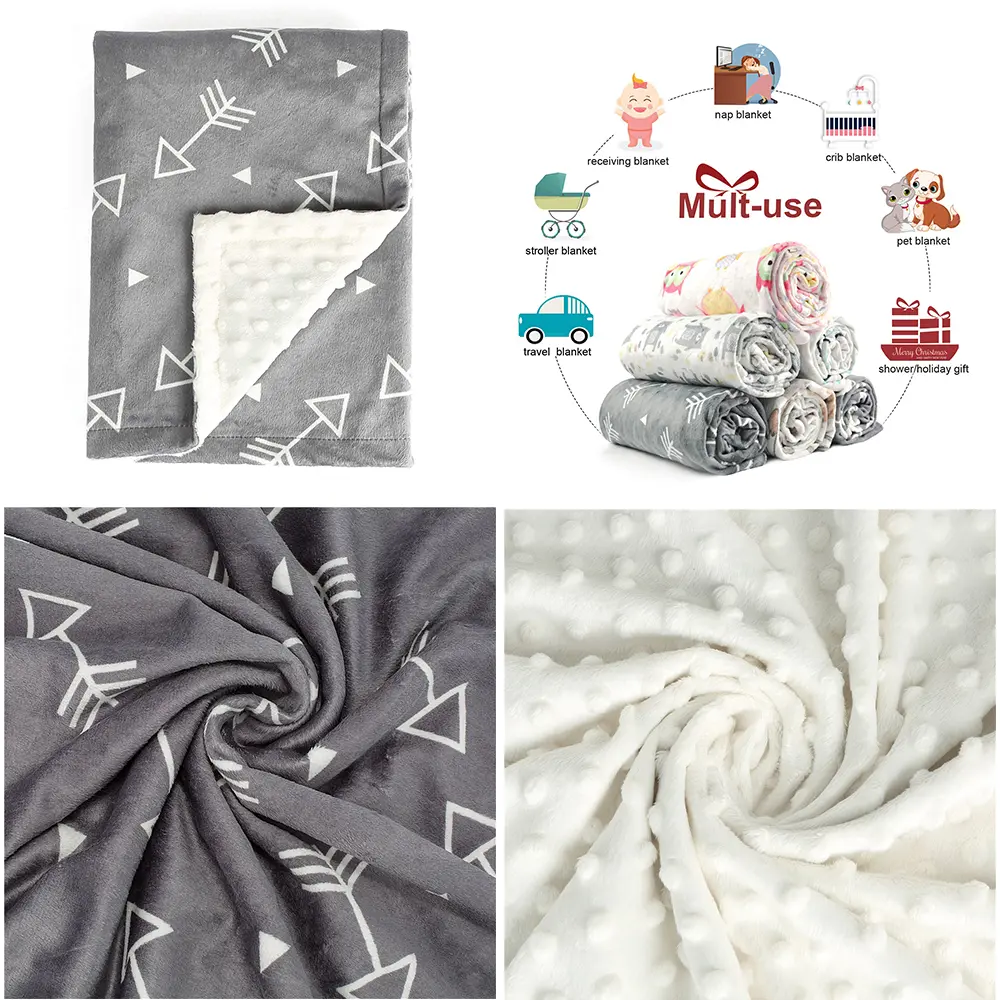 Minky Baby Blanket 75*120CM, Super Soft Cute Plush Baby Blanket with Dotted Backing, for Boy, Girl,Newborns
