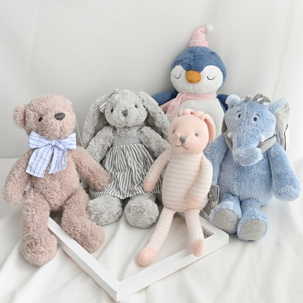 Soft Animal Toy Bunny Grey Elephant Cute Fox  Penguin Stuffed Doll Toys for Children Gifts