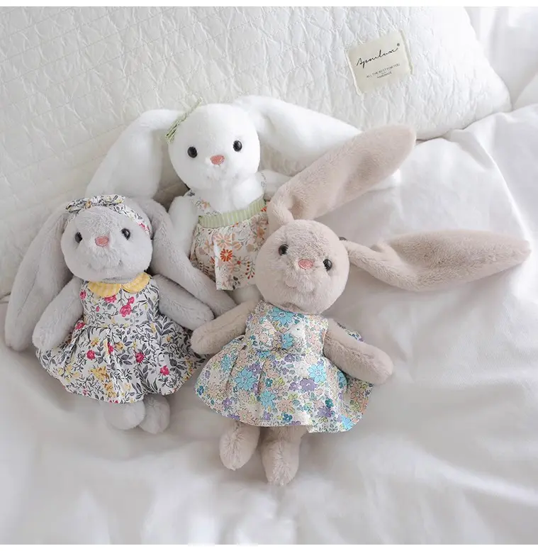 17cm Dress Bunny Plush Toy Keychain Cartoon Rabbit Pendant Soft Stuffed Doll Key chain Backpack Car Bag Key Ring Decor Kid Gift