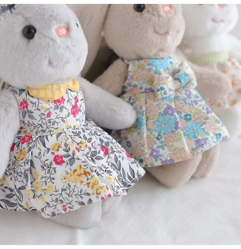 17cm Dress Bunny Plush Toy Keychain Cartoon Rabbit Pendant Soft Stuffed Doll Key chain Backpack Car Bag Key Ring Decor Kid Gift