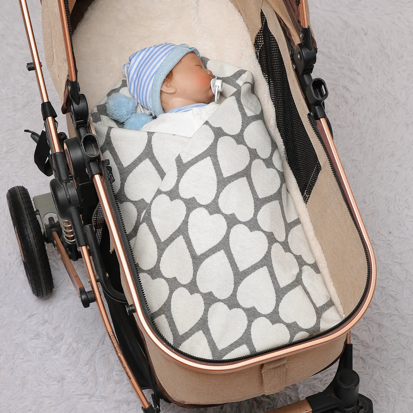 Sweet Heart Knitted Infant Blankets Cotton Newborn Girl Boy Cotton Month Stroller Crib Bed 100*80cm Kids Swaddle Wrap