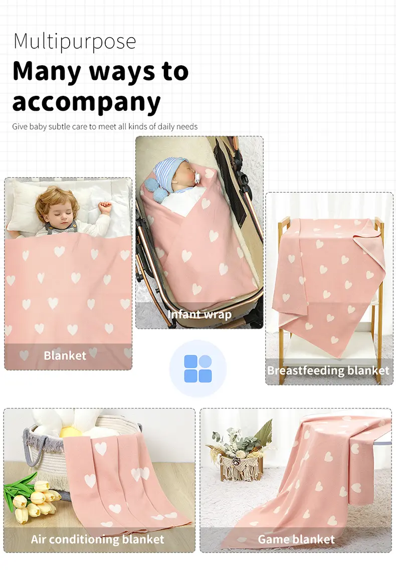 Sweet Hear Knitted Baby Blankets Soft Cotton Newborn Infant Bebes Stroller Swaddle Blanket Sofa Bed Sleeping Covers