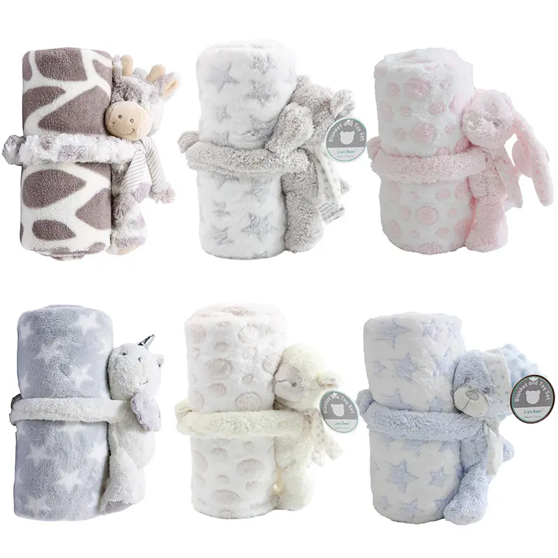 6 Styles Lovely Baby Blanket With Stuffed Animal Set  Newborn Baby Gift Set