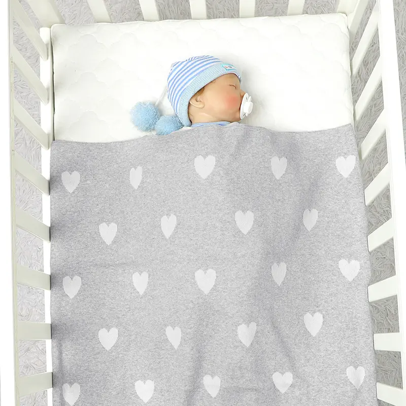 Sweet Hear Knitted Baby Blankets Soft Cotton Newborn Infant Bebes Stroller Swaddle Blanket Sofa Bed Sleeping Covers