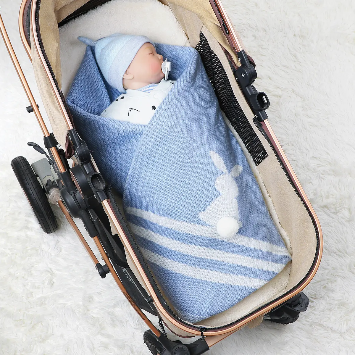 Soft Newborn Swaddle Wrap Girl Boy Cute Rabbit Plaid Bedding Crib Quilt Fashion Toddler Infant Baby Blankets Knitted