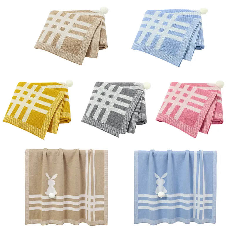 Soft Newborn Swaddle Wrap Girl Boy Cute Rabbit Plaid Bedding Crib Quilt Fashion Toddler Infant Baby Blankets Knitted