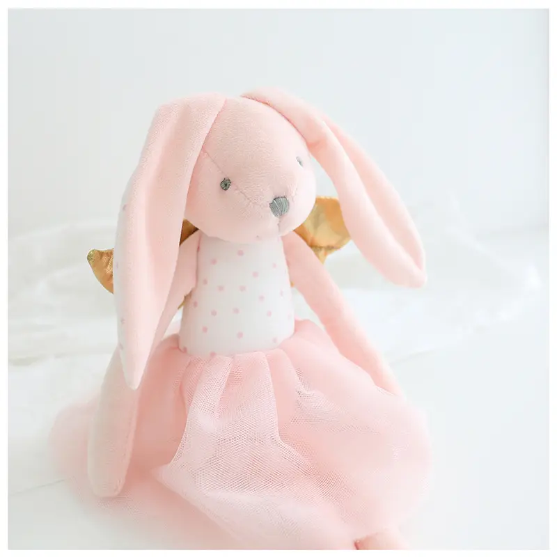 41CM Pink Plush Toy Soft Cute Rabbit Doll with Angel wings Mesh skirt Dress for Children Accompany sleeping Baby Birthday Gift