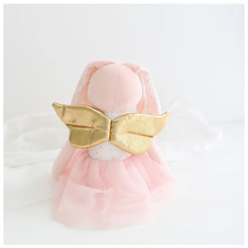 41CM Pink Plush Toy Soft Cute Rabbit Doll with Angel wings Mesh skirt Dress for Children Accompany sleeping Baby Birthday Gift