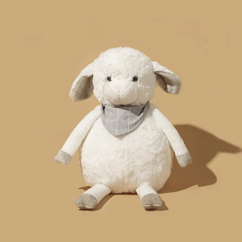 36cm Fluffy White Sheep Plush Toys Soft Stuffed Lamb with Scarf Cuddle Plushie For Children Baby Accompany Sleeping Pillow