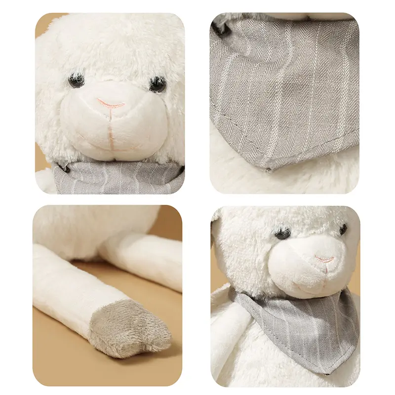 36cm Fluffy White Sheep Plush Toys Soft Stuffed Lamb with Scarf Cuddle Plushie For Children Baby Accompany Sleeping Pillow