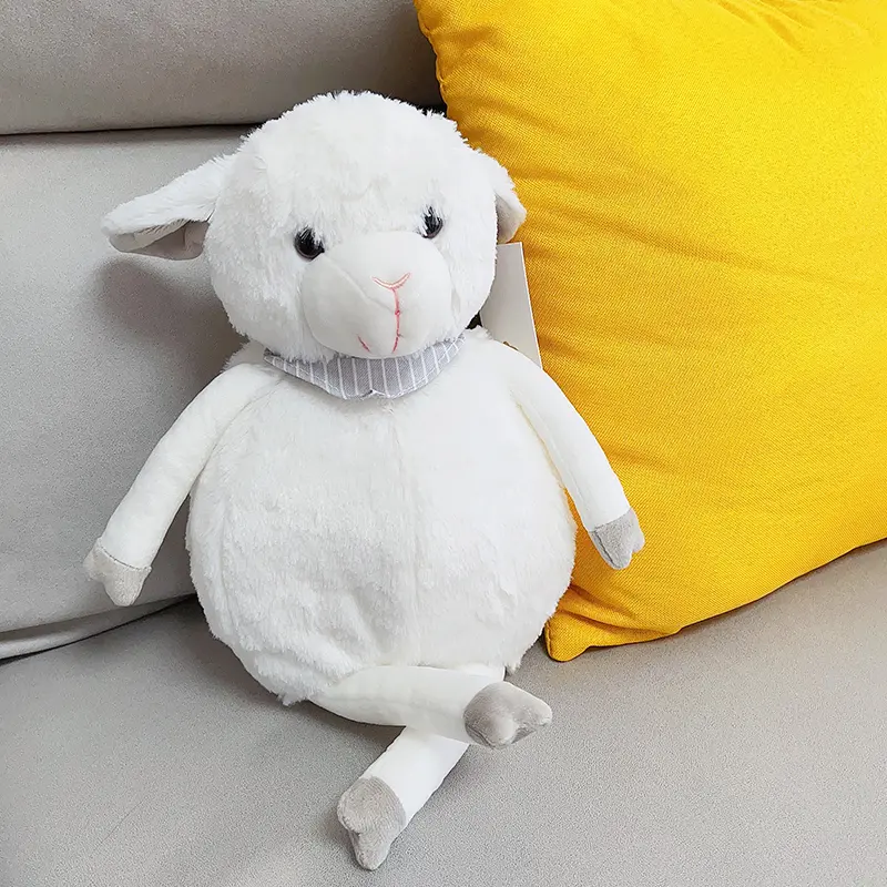 36cm Fluffy White Sheep Plush Toys Soft Stuffed Lamb with Scarf Cuddle Plushie For Children Baby Accompany Sleeping Pillow