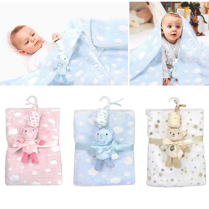 Light Weight Baby Flannel Blanket with Toys Soft Swaddle Wrap for Infant Boy Girl Sleeping Cover