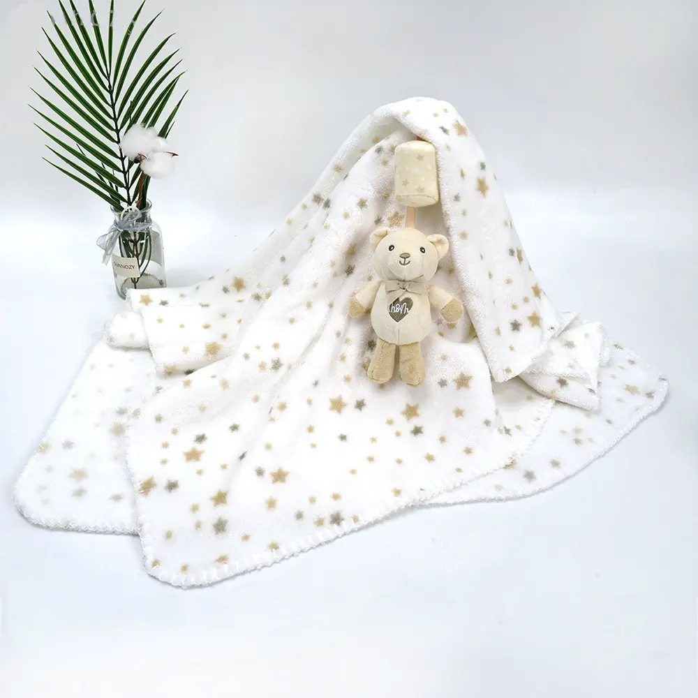 Light Weight Baby Flannel Blanket with Toys Soft Swaddle Wrap for Infant Boy Girl Sleeping Cover