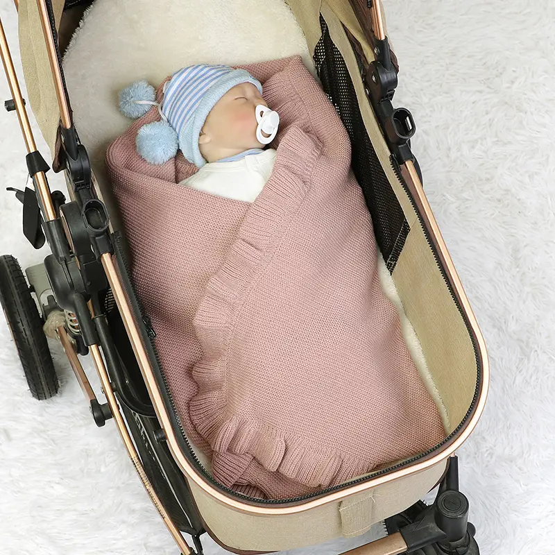 Baby Knitted Blanket with Ruffles Infant Unisex Sleeping Mats Covers for Stroller Bed Sofa Lightweight Soft Receiving Blankets