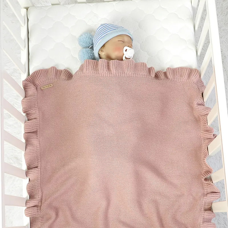 Baby Knitted Blanket with Ruffles Infant Unisex Sleeping Mats Covers for Stroller Bed Sofa Lightweight Soft Receiving Blankets