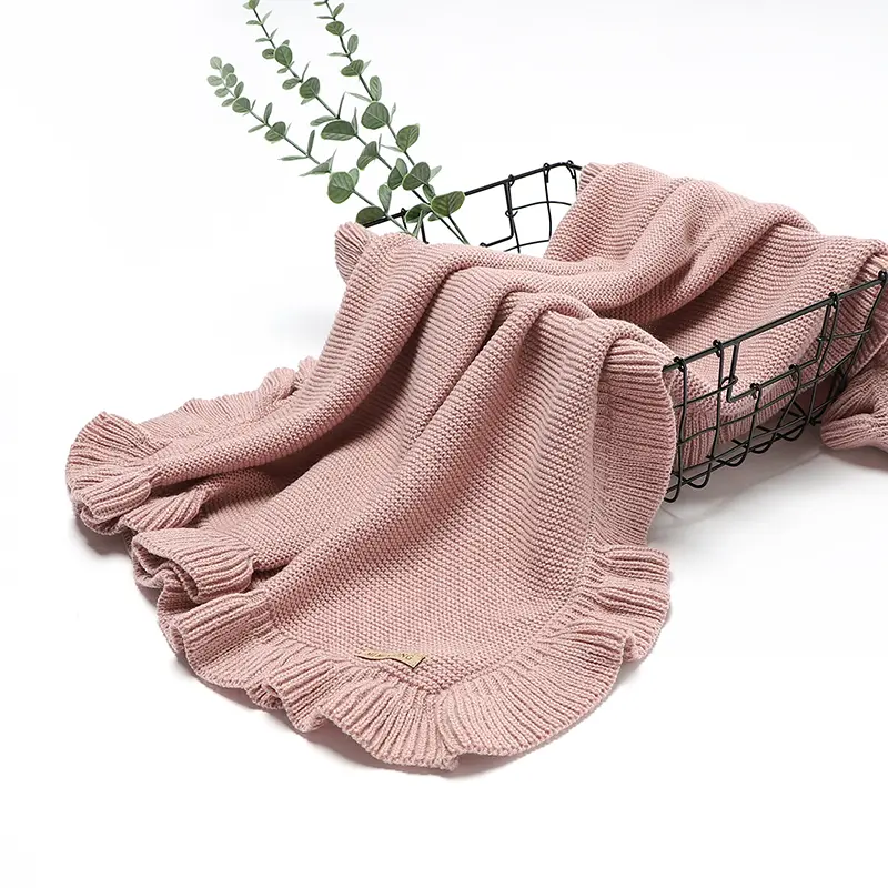 Baby Knitted Blanket with Ruffles Infant Unisex Sleeping Mats Covers for Stroller Bed Sofa Lightweight Soft Receiving Blankets
