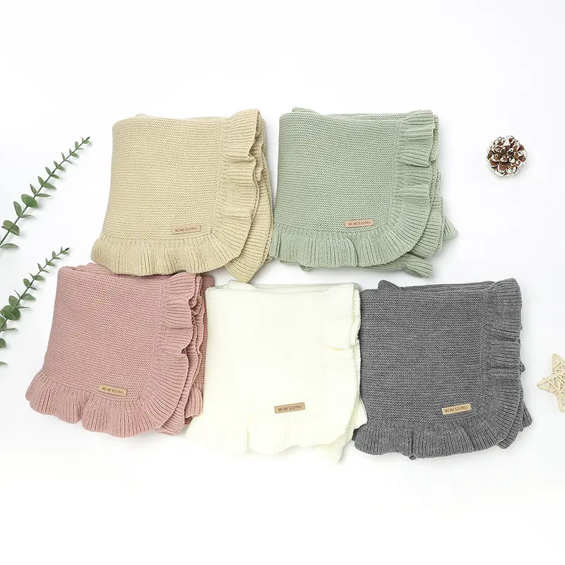 Baby Knitted Blanket with Ruffles Infant Unisex Sleeping Mats Covers for Stroller Bed Sofa Lightweight Soft Receiving Blankets