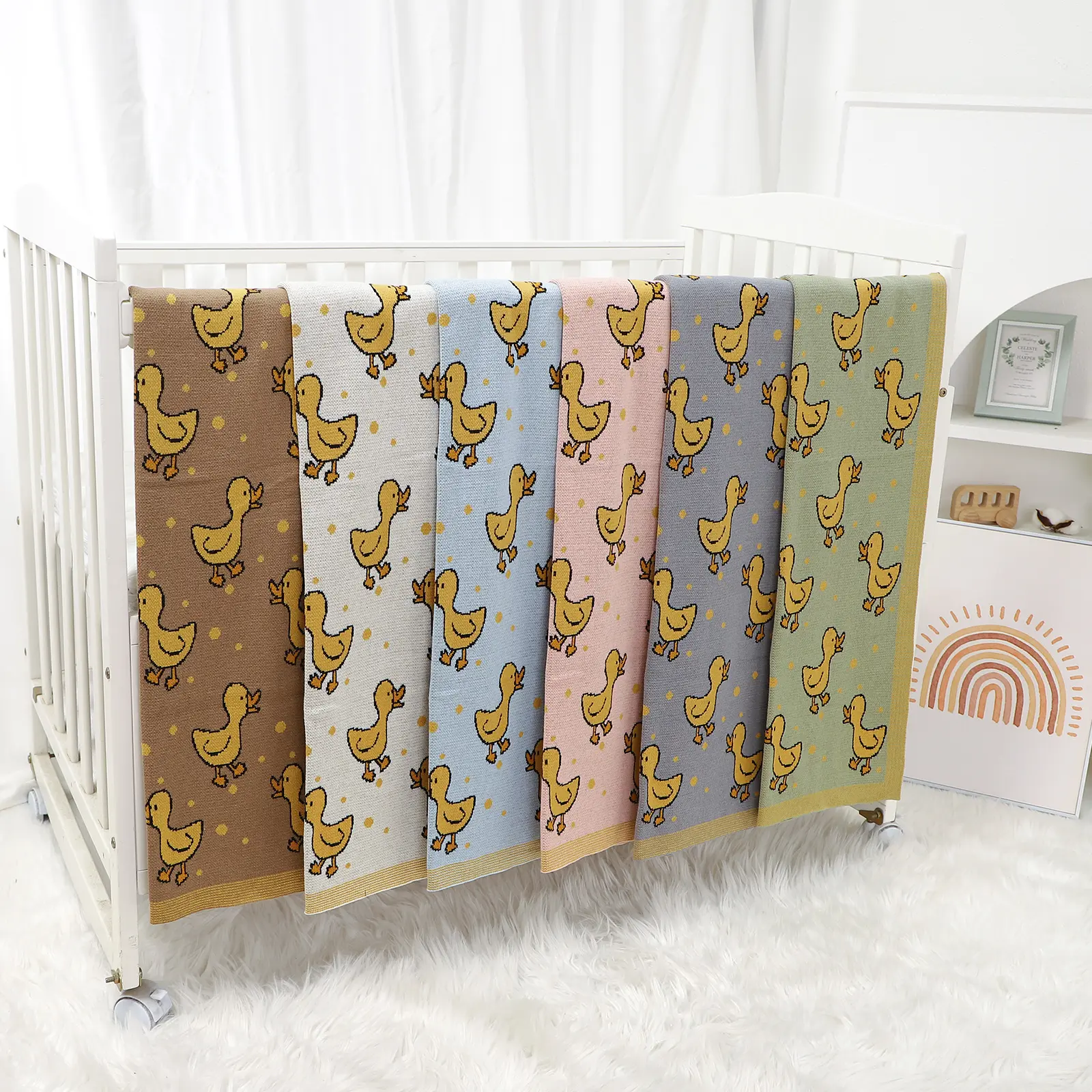 Cute Cartoon Dark Knitted Baby Blankets Cotton Knit Stroller Swaddle Wrap Infant  Sleeping Plaid Newborn Boy Girl Bedding Quilt