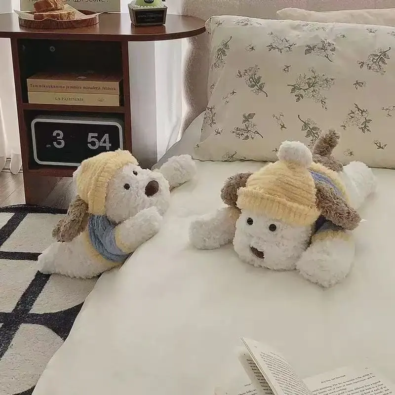 44cm Cute Puppy Plush Toy Stuffed Animals Soft Fluffy Lying Dog Doll Sleeping Pillow Cushion Kids Friends Birthday Gift