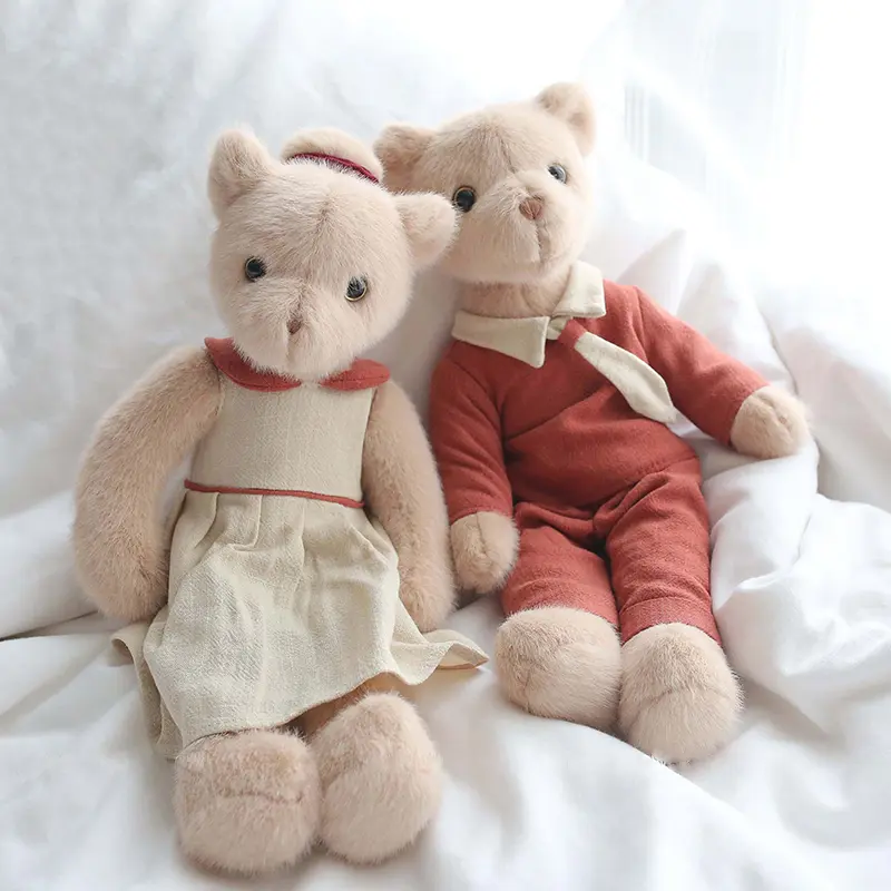 30cm Brown Bear Plush Toys with Clothes Lovely Couple Bears Doll Children Stuffed Animal Toys Children Gifts