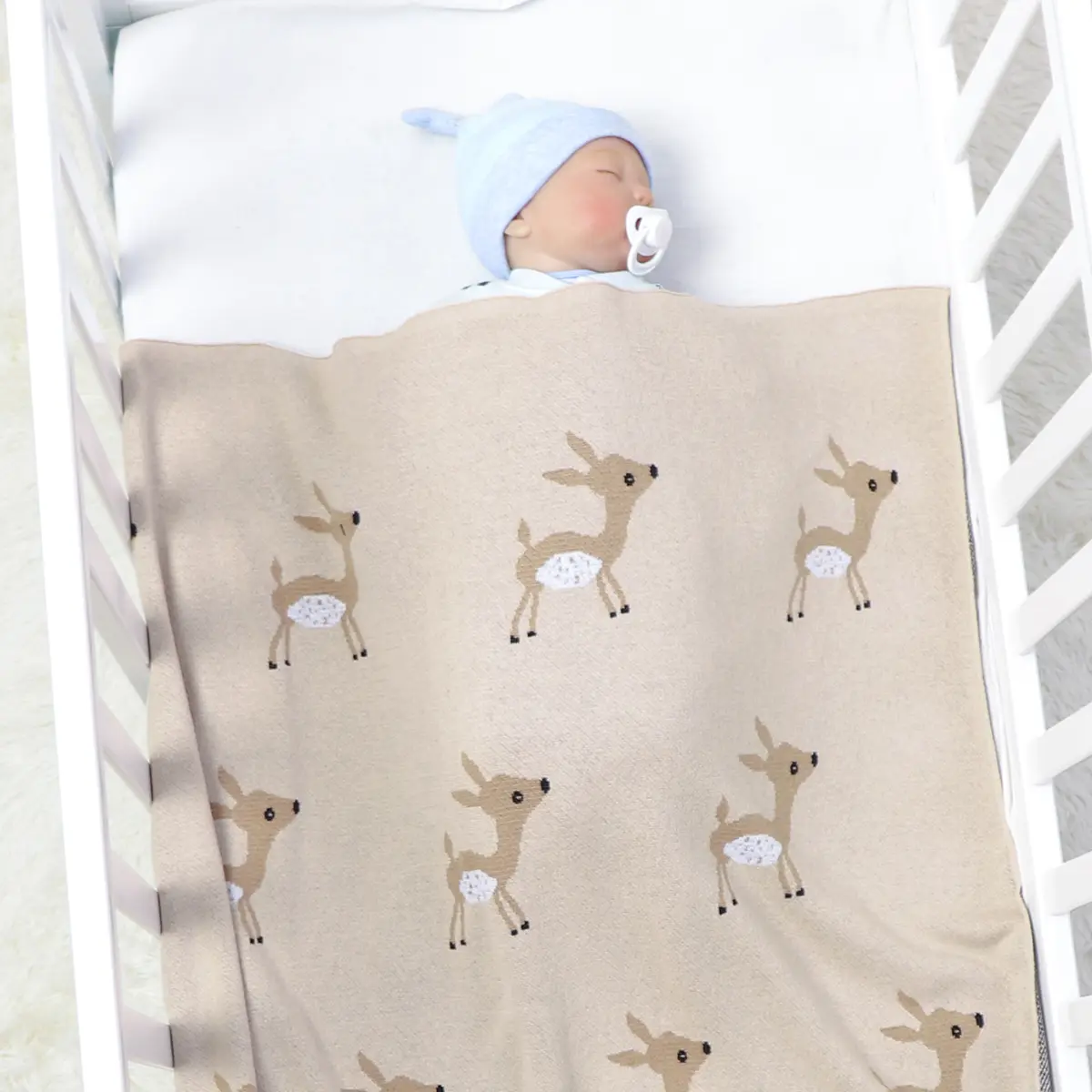 Cute Deer Knit Baby Blanket Super Soft Newborn Girl Boy Stroller Wrap Swaddle Cotton Knitted Toddler Gifts Infant Crib Quilts