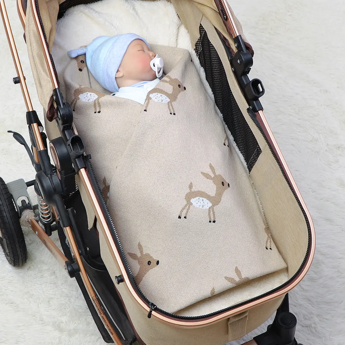 Cute Deer Knit Baby Blanket Super Soft Newborn Girl Boy Stroller Wrap Swaddle Cotton Knitted Toddler Gifts Infant Crib Quilts