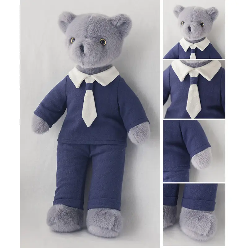 33cm Cute Couple Teddy Bear With Cloth Soft Plush Toys Grey Bears Stuffed Animals Toy Kids  Children Birthday Christmas Gift