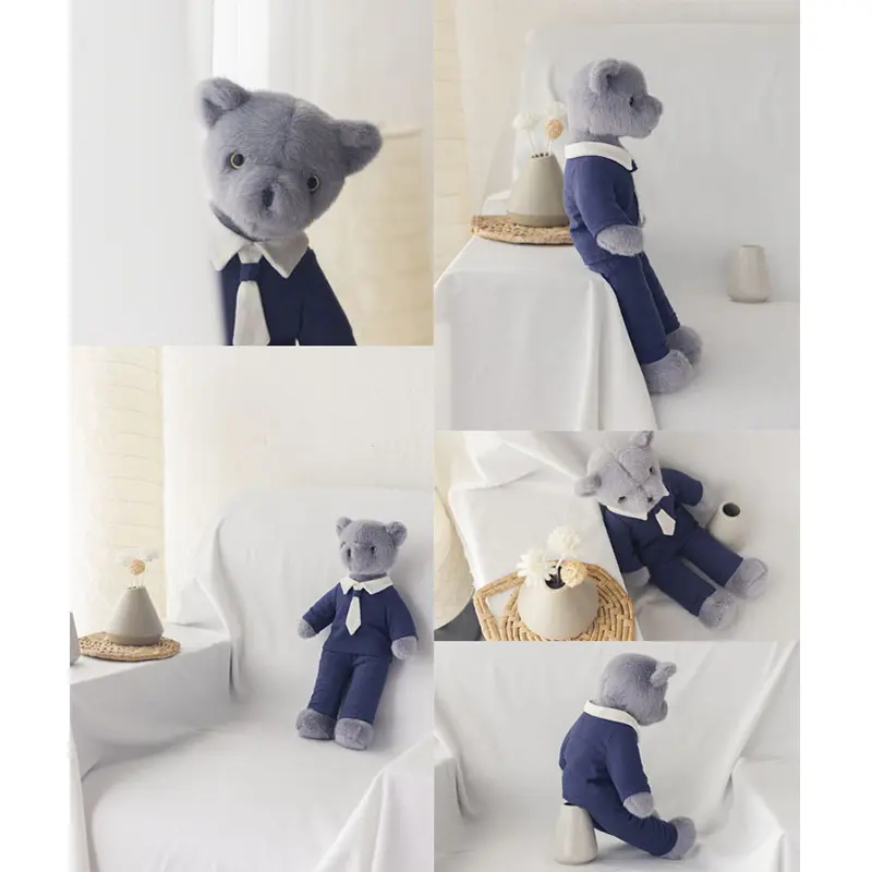 33cm Cute Couple Teddy Bear With Cloth Soft Plush Toys Grey Bears Stuffed Animals Toy Kids  Children Birthday Christmas Gift