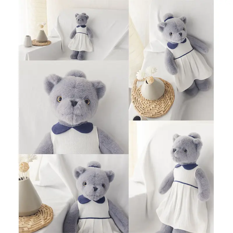 33cm Cute Couple Teddy Bear With Cloth Soft Plush Toys Grey Bears Stuffed Animals Toy Kids  Children Birthday Christmas Gift