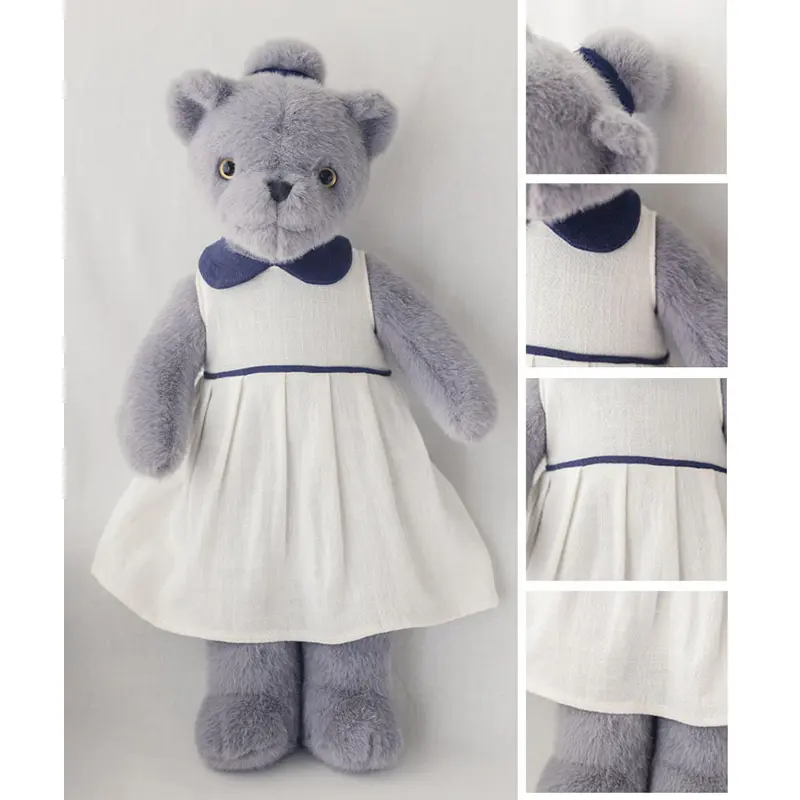 33cm Cute Couple Teddy Bear With Cloth Soft Plush Toys Grey Bears Stuffed Animals Toy Kids  Children Birthday Christmas Gift
