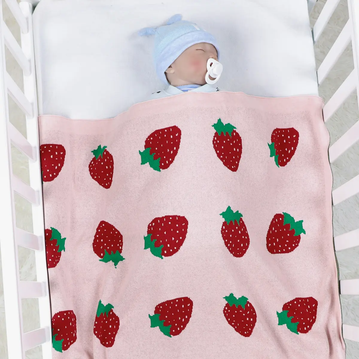 Baby Nursery Blanket 100% Cotton Newborn Girls Stroller Swaddle Wrap Soft Toddler Infant Bed 100*80cm Strawberry Knitted Quilts