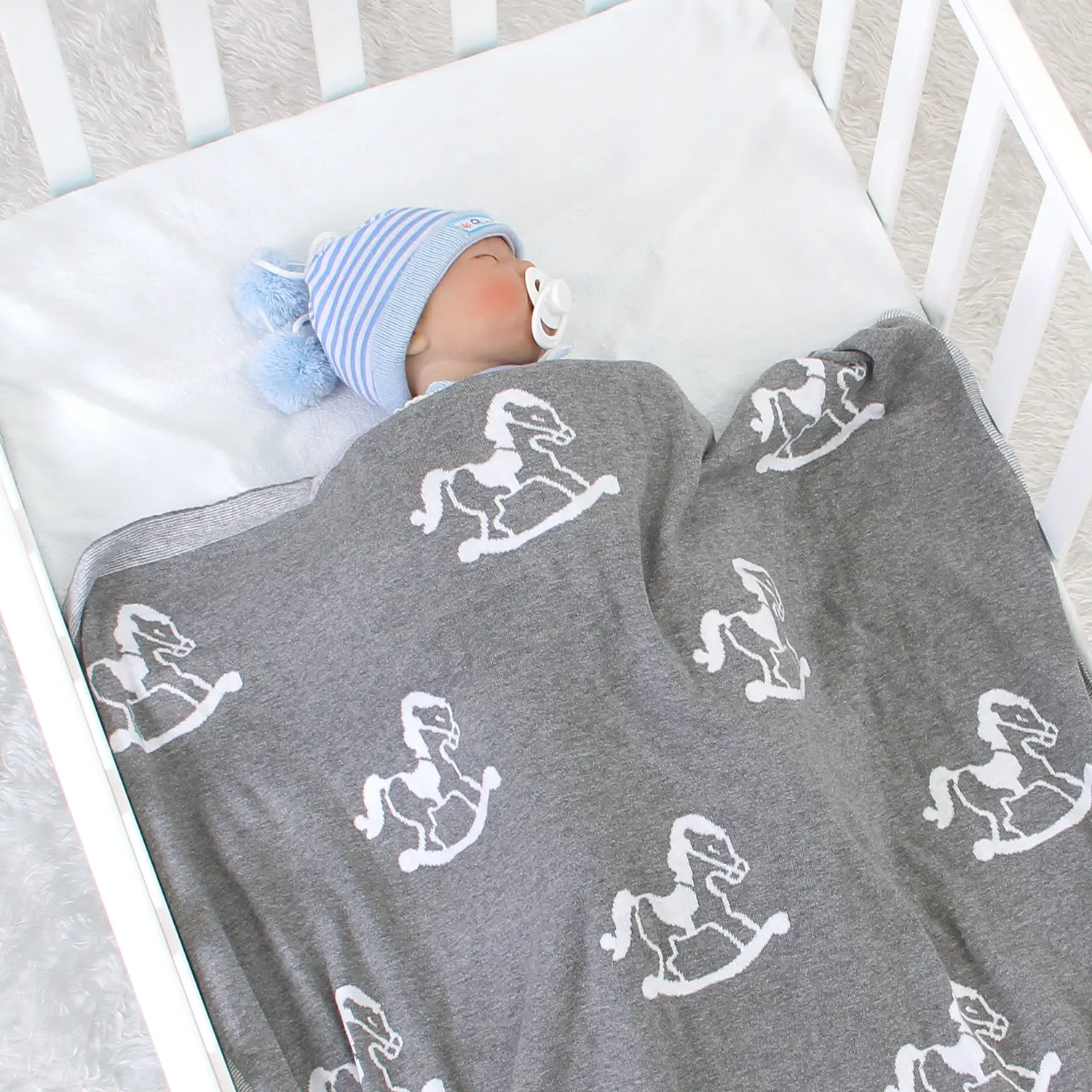 Baby Blankets Swaddle Wrap Soft Cotton Cute Rocking Horse Knitted Newborn Bebes Stroller Bedding Sleeping Covers