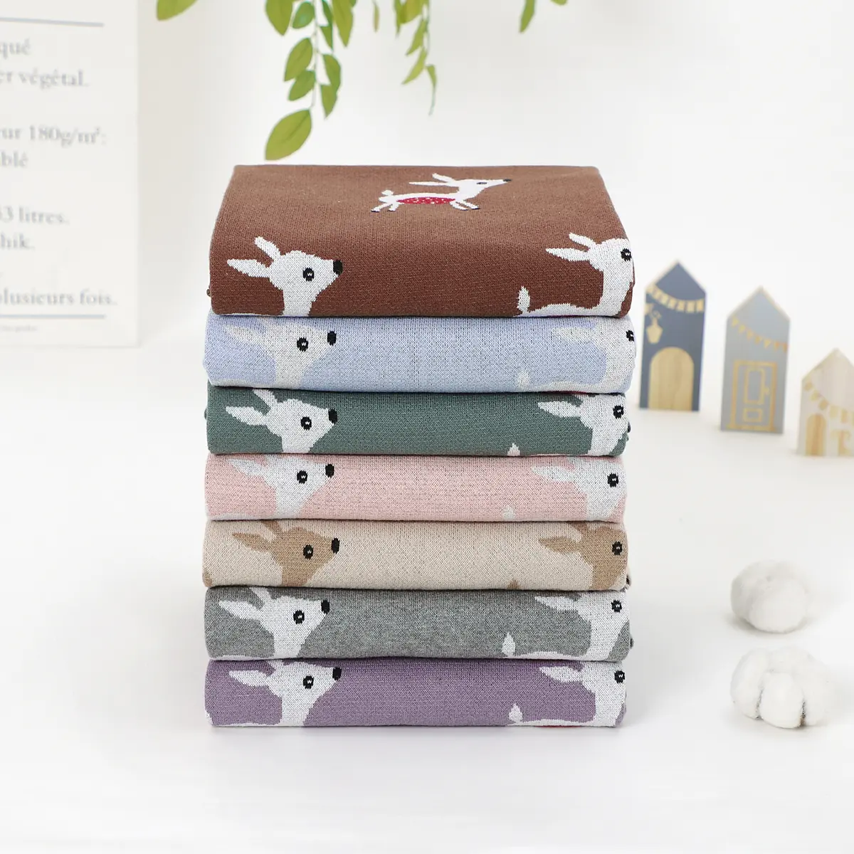Cute Deer Knit Baby Blanket Super Soft Newborn Girl Boy Stroller Wrap Swaddle Cotton Knitted Toddler Gifts Infant Crib Quilts