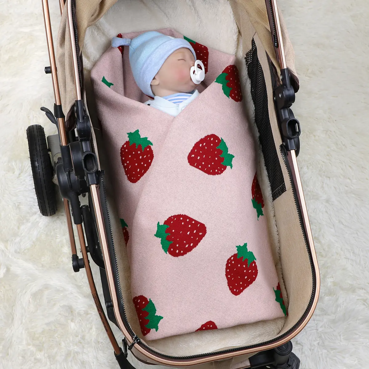 Baby Nursery Blanket 100% Cotton Newborn Girls Stroller Swaddle Wrap Soft Toddler Infant Bed 100*80cm Strawberry Knitted Quilts