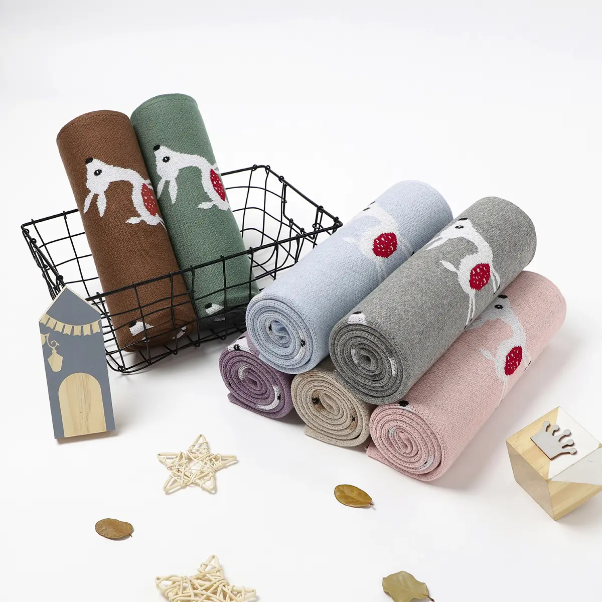 Cute Deer Knit Baby Blanket Super Soft Newborn Girl Boy Stroller Wrap Swaddle Cotton Knitted Toddler Gifts Infant Crib Quilts