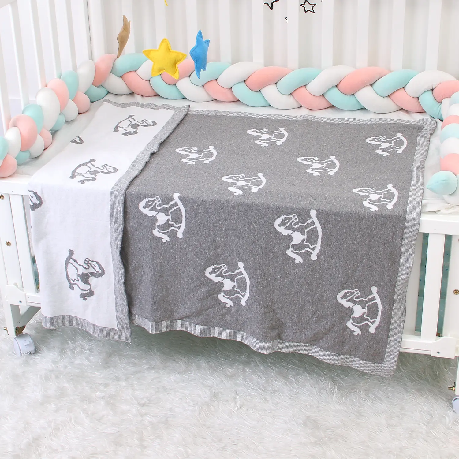 Baby Blankets Swaddle Wrap Soft Cotton Cute Rocking Horse Knitted Newborn Bebes Stroller Bedding Sleeping Covers