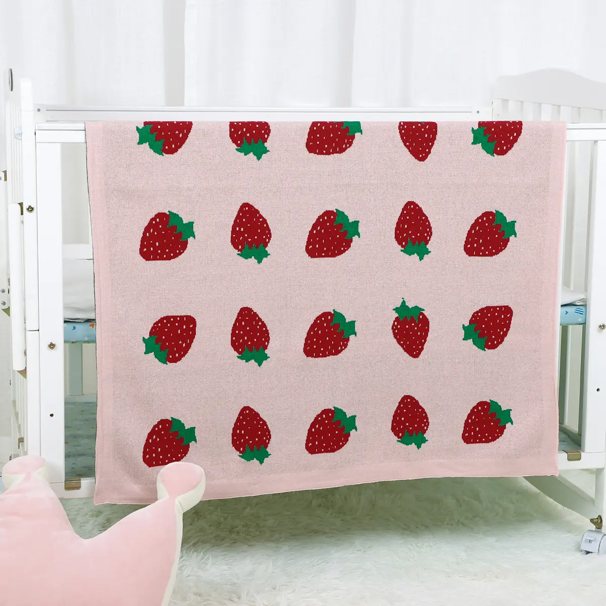 Baby Nursery Blanket 100% Cotton Newborn Girls Stroller Swaddle Wrap Soft Toddler Infant Bed 100*80cm Strawberry Knitted Quilts