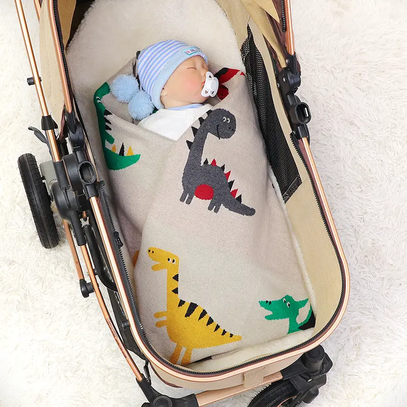 Cute Dinosaur Knitted Newborn Baby Blankets Soft Cotton Swaddle Wrap for Stroller Sofa Bedding Quilts Infant Receiving Blanket