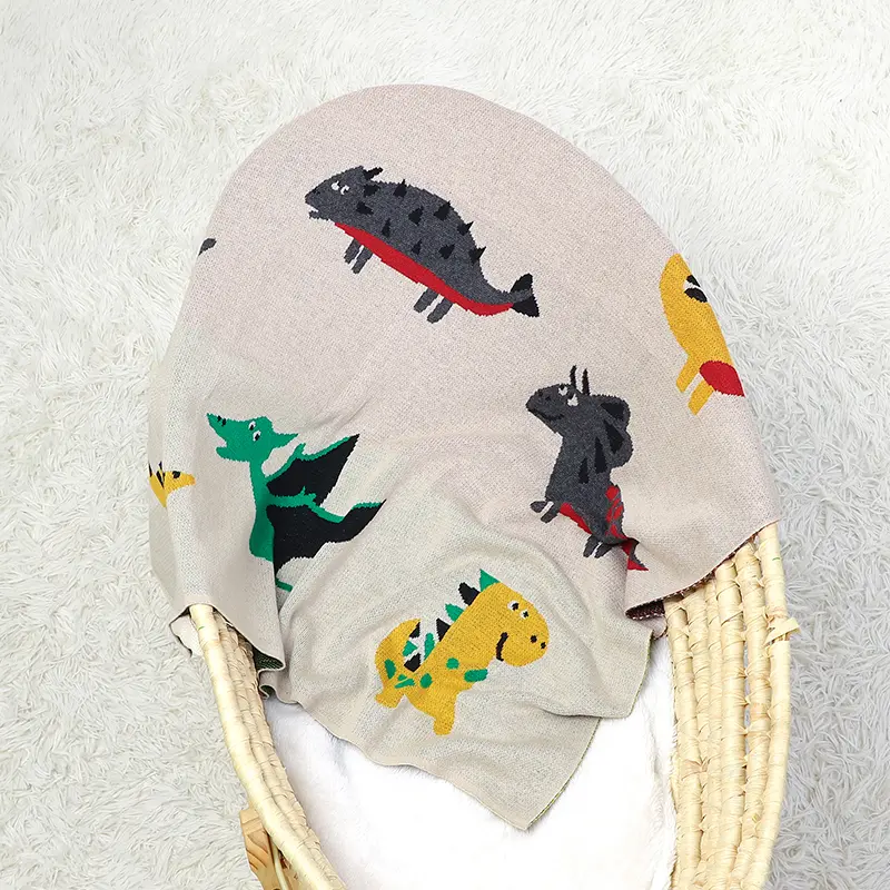 Cute Dinosaur Knitted Newborn Baby Blankets Soft Cotton Swaddle Wrap for Stroller Sofa Bedding Quilts Infant Receiving Blanket