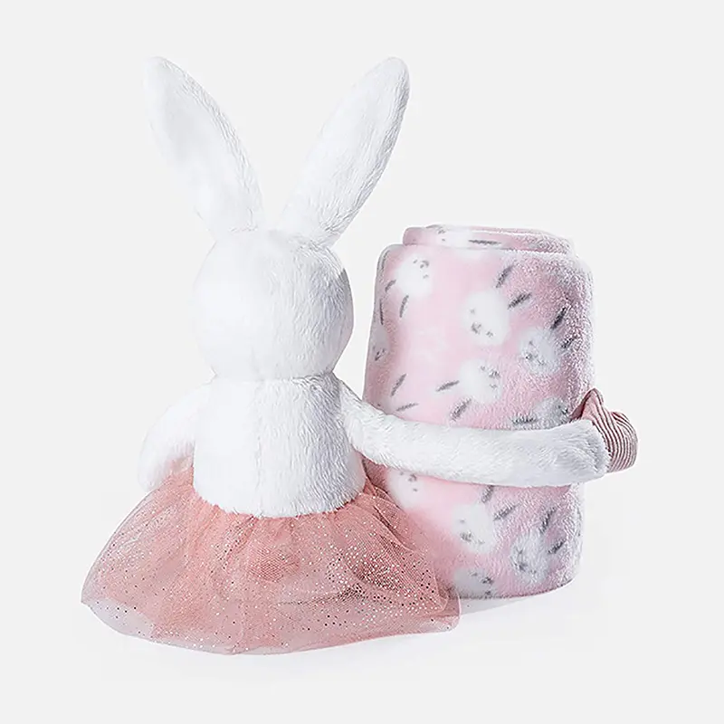 Baby Blanket with Stuffed Animal Toys,Pink Bunny Baby Security Sleep Blanket 75*100 CM Plush Sheep with Flannel Blankets