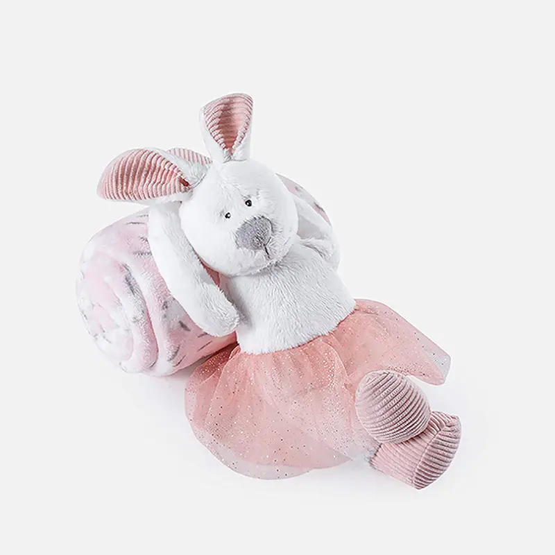 Baby Blanket with Stuffed Animal Toys,Pink Bunny Baby Security Sleep Blanket 75*100 CM Plush Sheep with Flannel Blankets