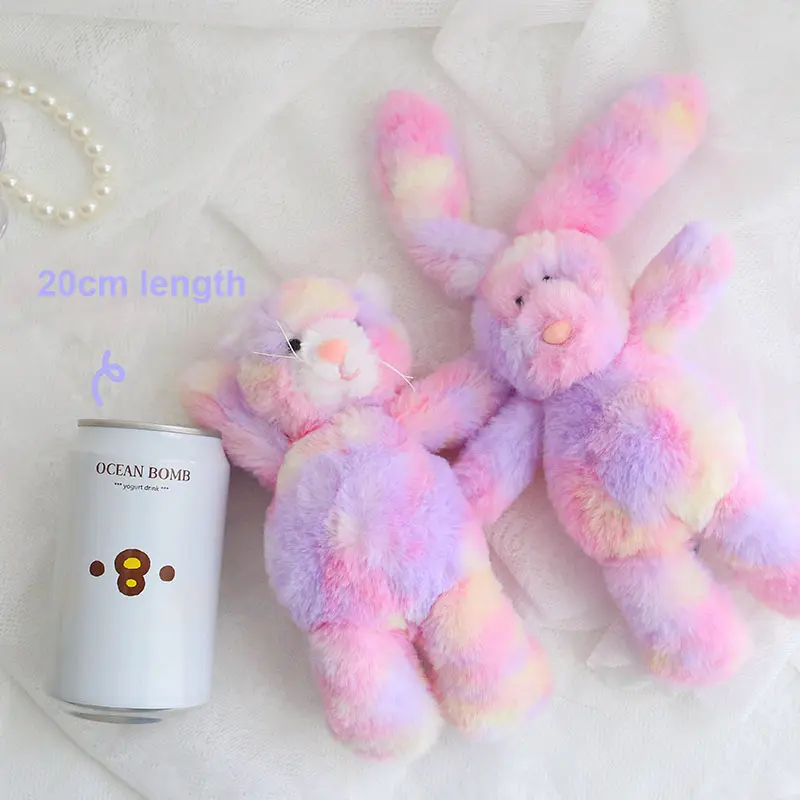 Rainbow Bunny Plush Toy Keychain For Decoration Bag Colorful Cat Soft Animal Stuffed Toys Key Chain