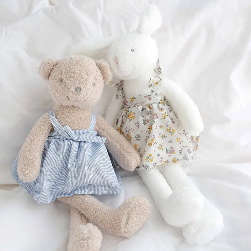 45cm Soft Long Ear&Leg  Bunny Stuffed Animal Lovely Dress Bears Cuddle Rabbit Doll Kids Children Accompany Sleeping Toy Gifts