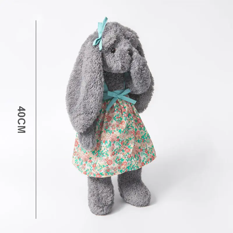 40 CM Grey Bunny Plush Toys with Dress Soft Toy Long Ear Rabbit Stuffed Animals Baby Accompany Sleep Appease Doll For Kids