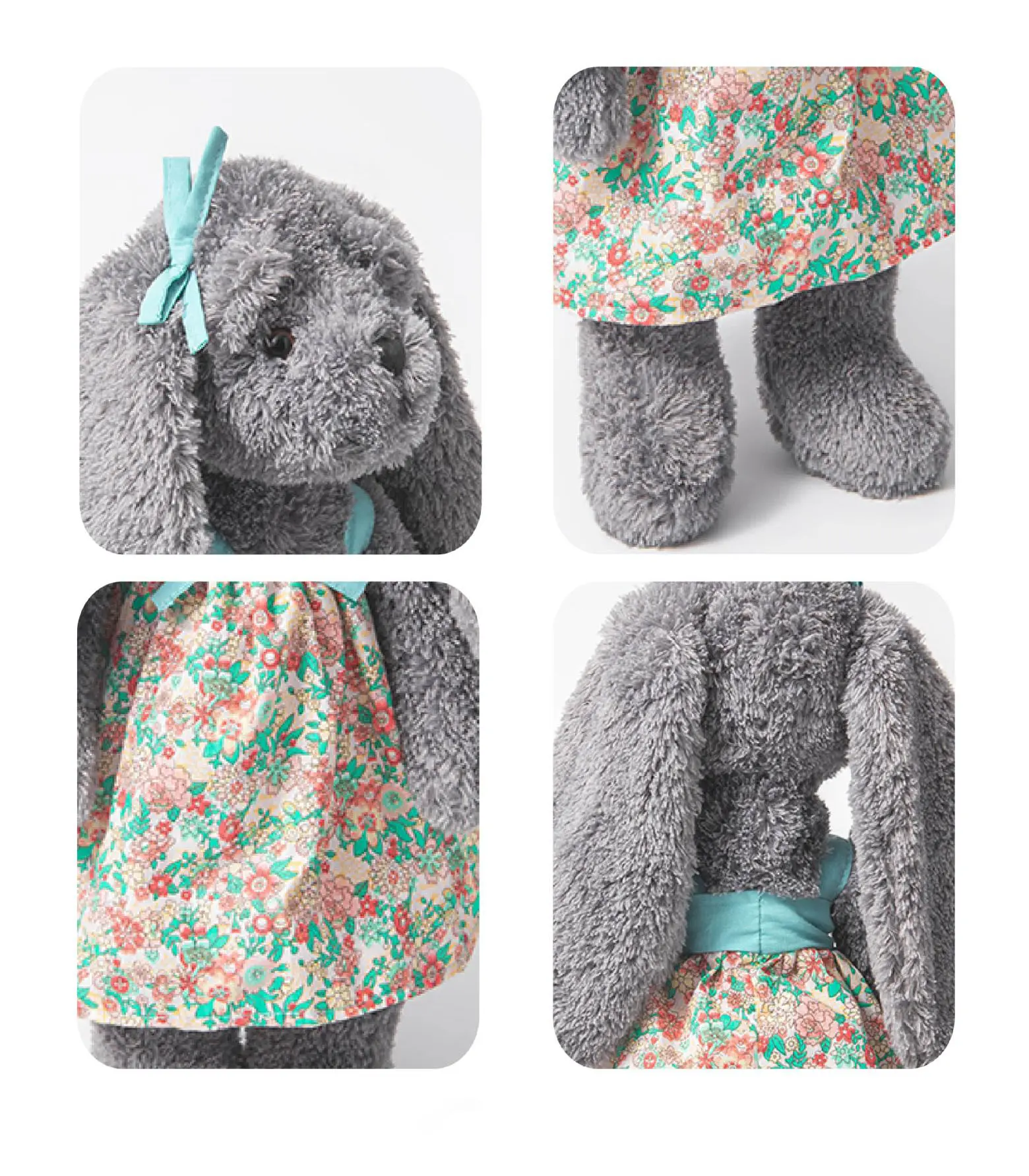 40 CM Grey Bunny Plush Toys with Dress Soft Toy Long Ear Rabbit Stuffed Animals Baby Accompany Sleep Appease Doll For Kids