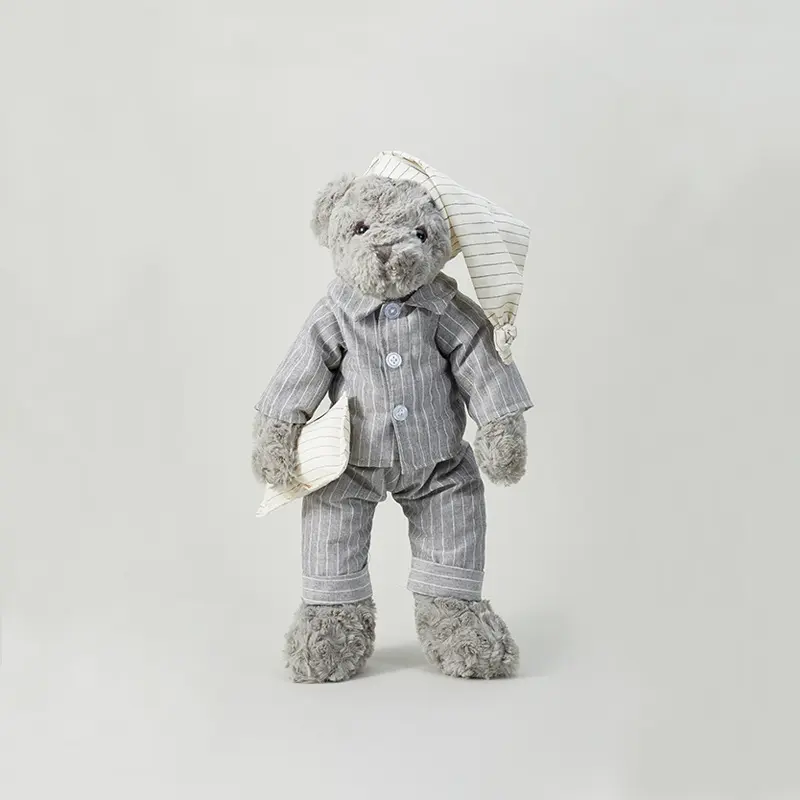 40cm Couple Teddy Bear Plush Toys Kawaii Grey Bears Stuffed Doll With Clothes Baby Children Birthday Christmas Gift for Boy Girl